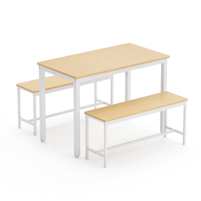 Table de salle à manger avec 2 Chaises - Style Industriel - plateau en MDF avec pieds en métal - 4-6 personnes - naturel et blanc
