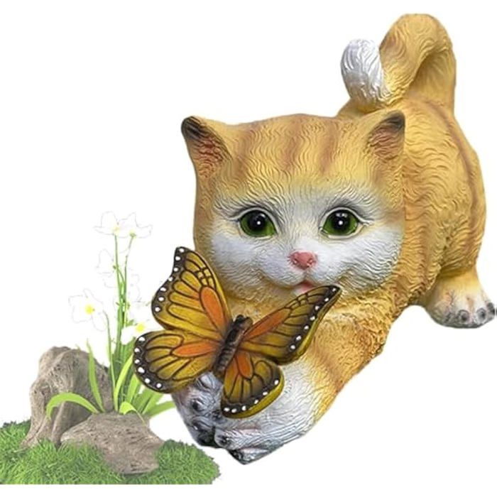 Statue de Chat à énergie Solaire Papillons Lampes solaires pour extérieur Figurine de danimal décorative (Style 2)