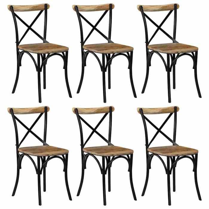 Maison Exclusive - Chaises à dossier croisé lot de 6 noir bois de manguier massif