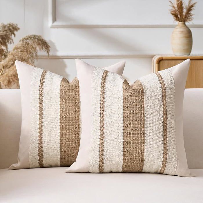 Housse Coussin 50x50 Marron Housse Coussin Canape Coussins Décoratif Bohème Texturée à Rayures Tissées 50 x 50 cm (Lot de 2) Marron