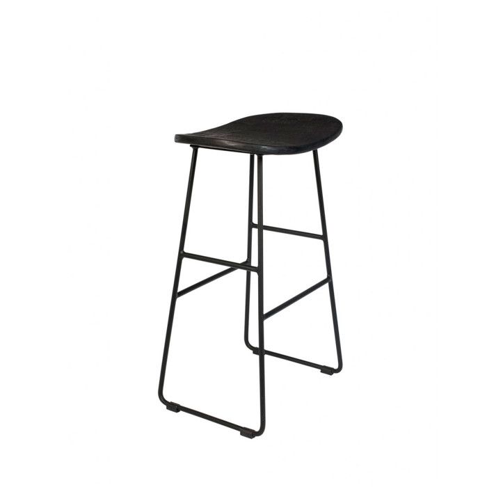 Tangle - Tabouret de bar en teck recyclé et métal H62cm - Noir Tangle - Tabouret de bar en teck recyclé et métal H62cm - Noir
