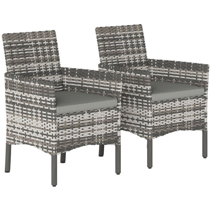 Lot 2 fauteuils jardin rotin synthétique avec coussins amovibles cadre métal gris Outsunny Lot 2 fauteuils jardin rotin synthétique avec coussins amovibles cadre métal gris Outsunny