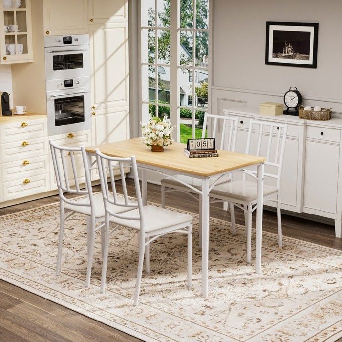 Ensemble table bar + 4 chaises - MINIMAL - Style scandinave/moderne - Naturel/Blanc - 110x60x76 5 cm Ensemble table bar + 4 chaises - MINIMAL - Style scandinave/moderne - Naturel/Blanc - 110x60x76 5 cm