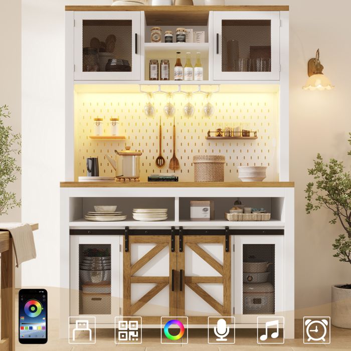 Meuble Buffet haut de cuisine blanc salle a manger en bois avec éclairage LEDPrise USB-Style Scandinave-120 × 40 × 1745 cm