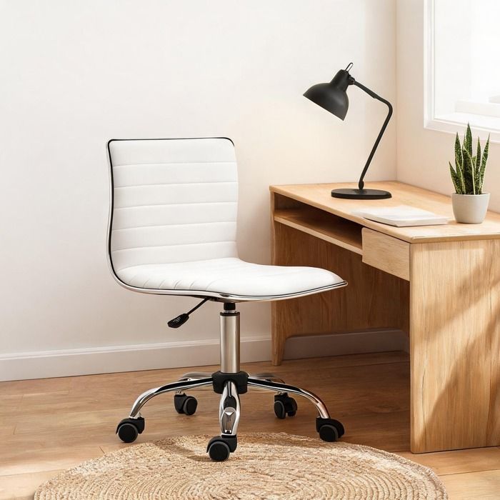 Fauteuil de bureau pivotant blanc en polyuréthane hauteur réglable assise rembourrée design moderne