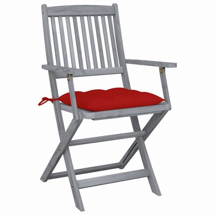 Chaises pliables dextérieur Résistants UV(2 pièces) - Fauteuils de jardin - et coussins Bois dacacia(54 x 61 x 88 cm) wpf29t