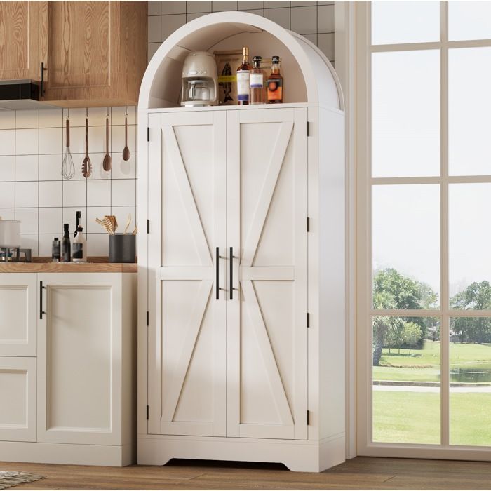 Vitrine haute archee AESVAR 70 x 35 x 170 cm avec etageres reglables MDF blanc