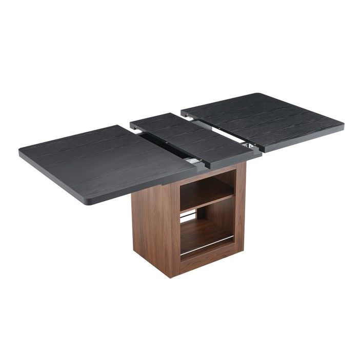 Table De Salle À Manger Extensible 130-160x80x75.5cm Plateau Bois Veiné Noir Structure Noyer Avec Étagère Sans Chaises Table De Salle À Manger Extensible 130-160x80x75.5cm Plateau Bois Veiné Noir Structure Noyer Avec Étagère Sans Chaises