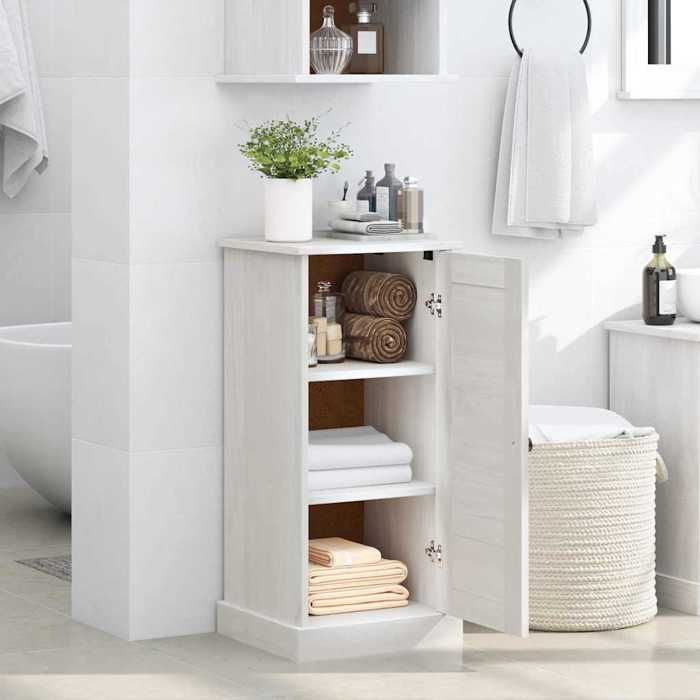 Meuble Rangement - HAOSHOP - Armoire de salle de bain avec porte VIGO Blanc et Blanc Antique&01_32304