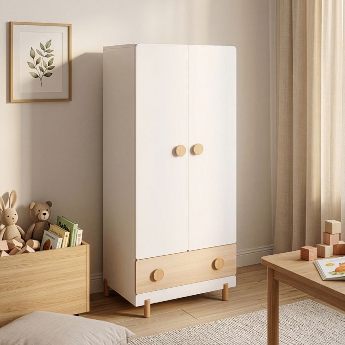 Armoire enfant Vaarentaa avec tiroir 126 x 60 x 41 cm effet chêne