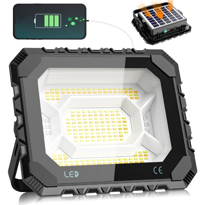 Projecteur Led Rechargeable 100W Projecteur Led Chantier Solaire & Batterie Rechargeable 12000Mah Lampe Chantier 5 Modes Ip6[CA11]