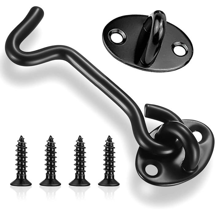 Loquet à œillet noir - AURUMAREPL - Acier inoxydable - 3 pouces - Fixation par vis - Ouverture et fermeture à 180°