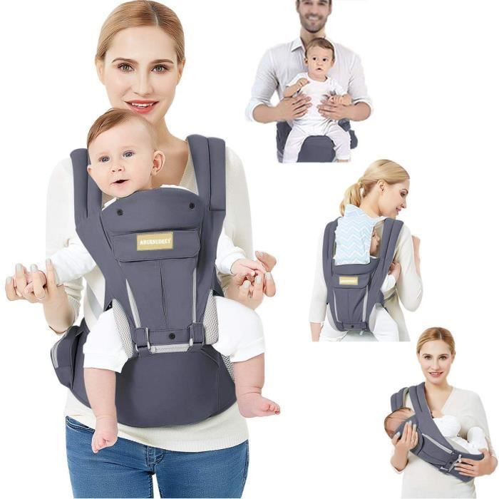 Porte bébé ABURNUDREY Ergonomique avec Siège à Hanche/Pur Coton Léger et Respirant/Multiposition Gris