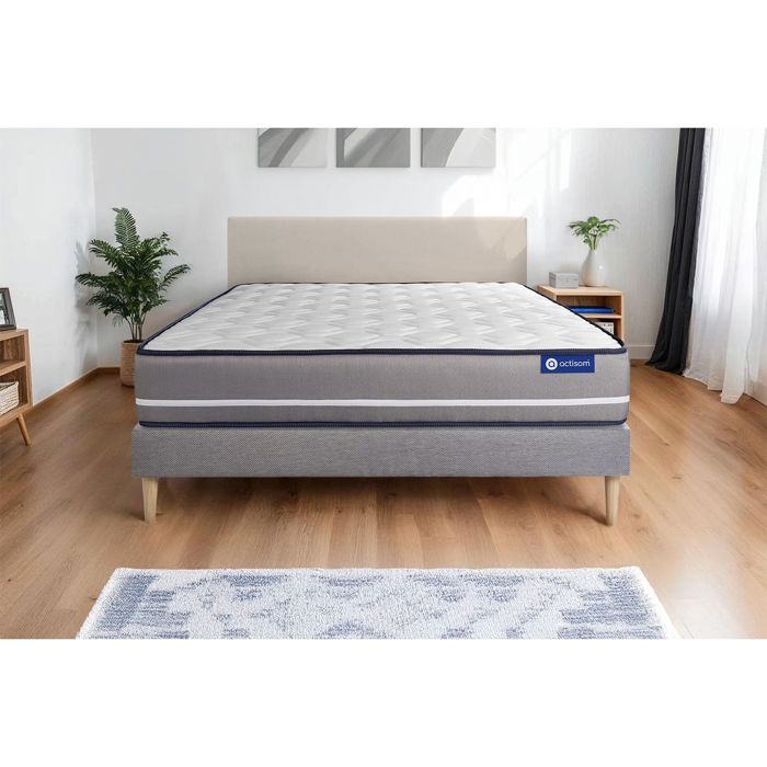 Ensemble Matelas Sommier 140x190 cm - Sommier Gris (en kit) - Actimemo Pur