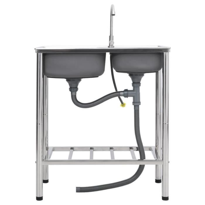 Évier de camping - AKOZON - AKO7646491488762 - Acier inoxydable - 2 bacs - Argenté