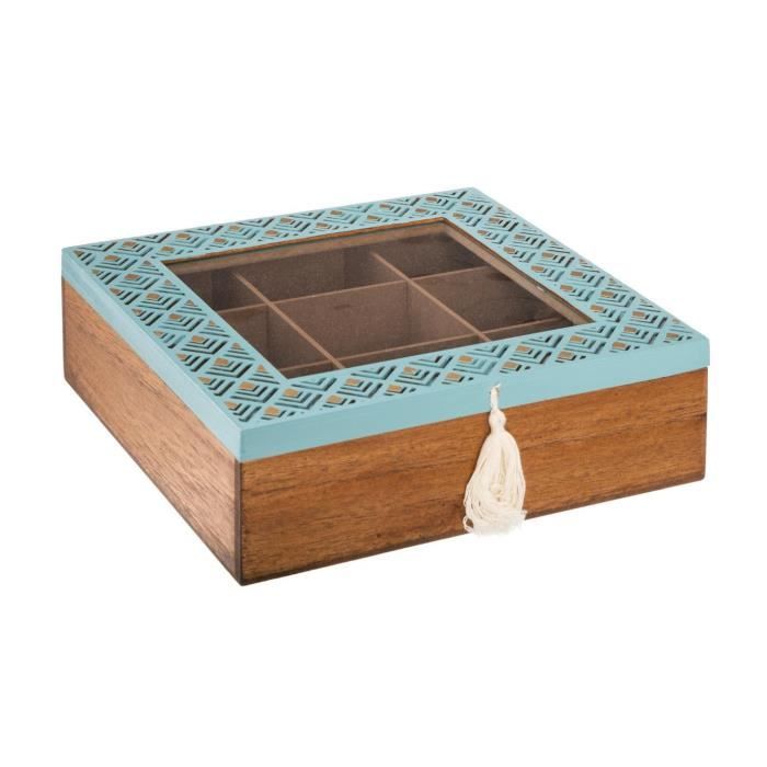 Blanc 4 6 ou 9 Section en Bois MDF tea box multi compartiments de rangement Transparent Couvercle