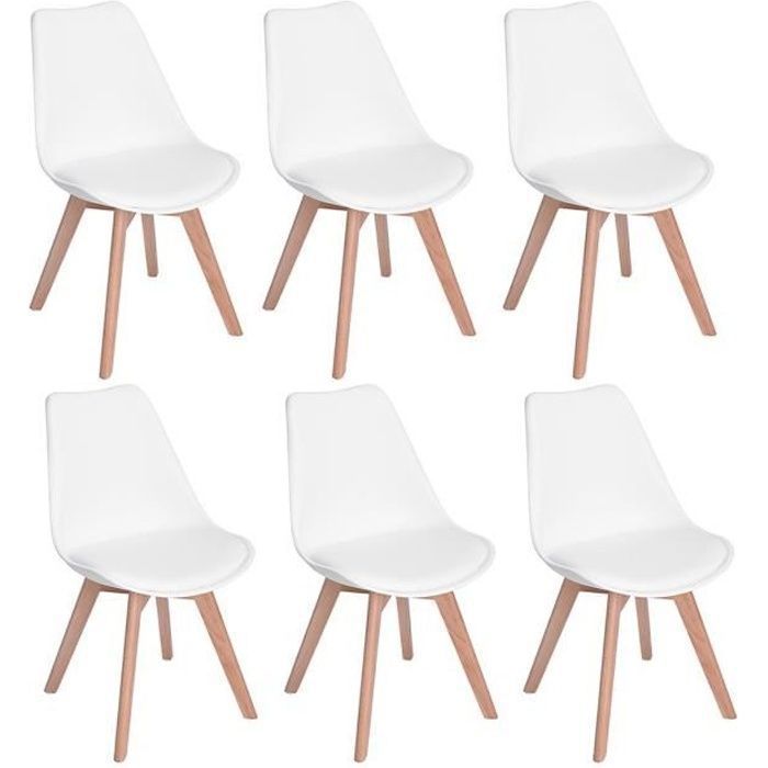 H.J WeDoo Lot de 6 chaises de salle à manger - Blanc - Scandinave