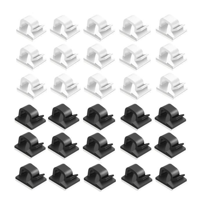 Clips de fixation murale au sol pour câbles de charge câbles de données casque Clips de gestion de câbles autocollants PINGHE Lot de 20 clips de support de câbles