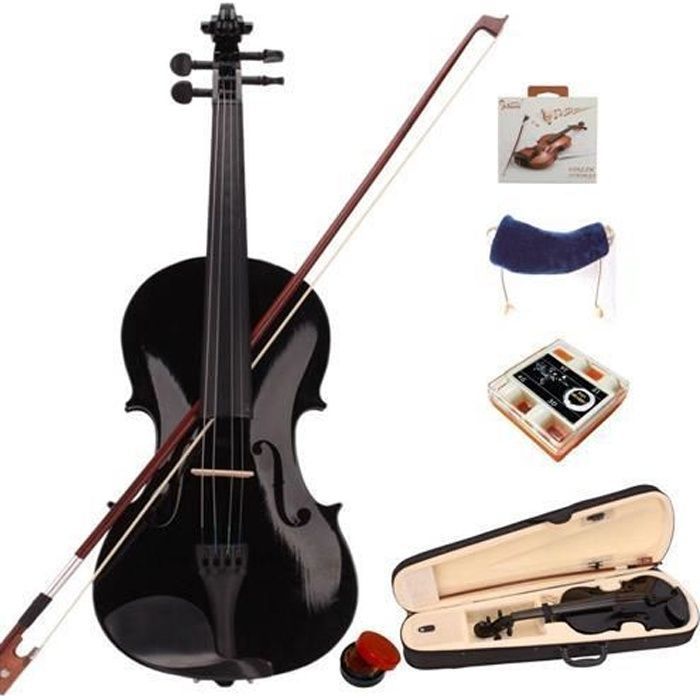 Violon Acoustique Violon 4/4 en Plein Bois avec Accessoires Colophane pour Débutants Étudiants Noir