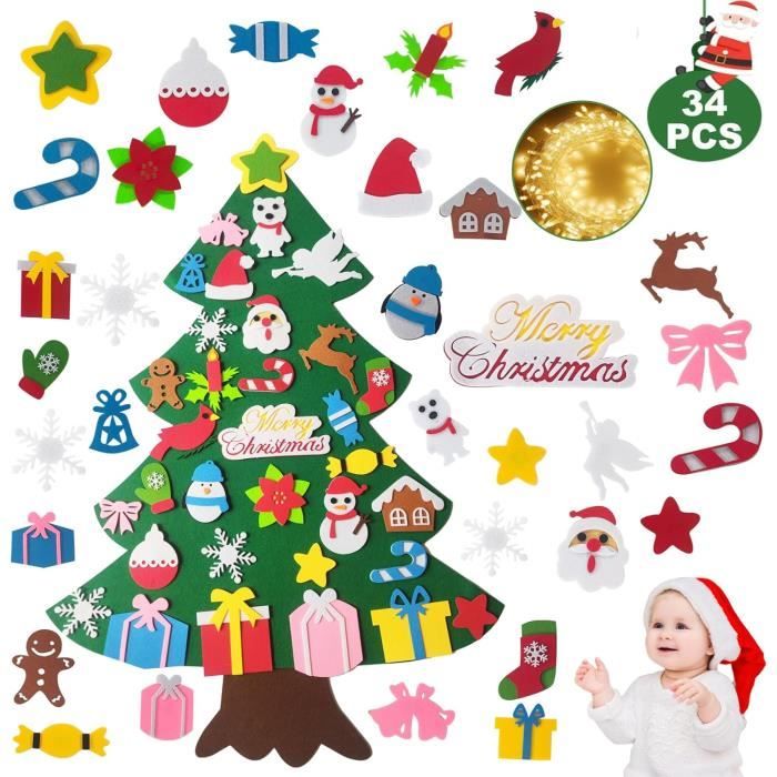 Sapin De Noël En Feutre à Décorer - 98x70 Cm Avec 31 Décorations - Pour Mur, Fenêtre, Porte - Réutilisable