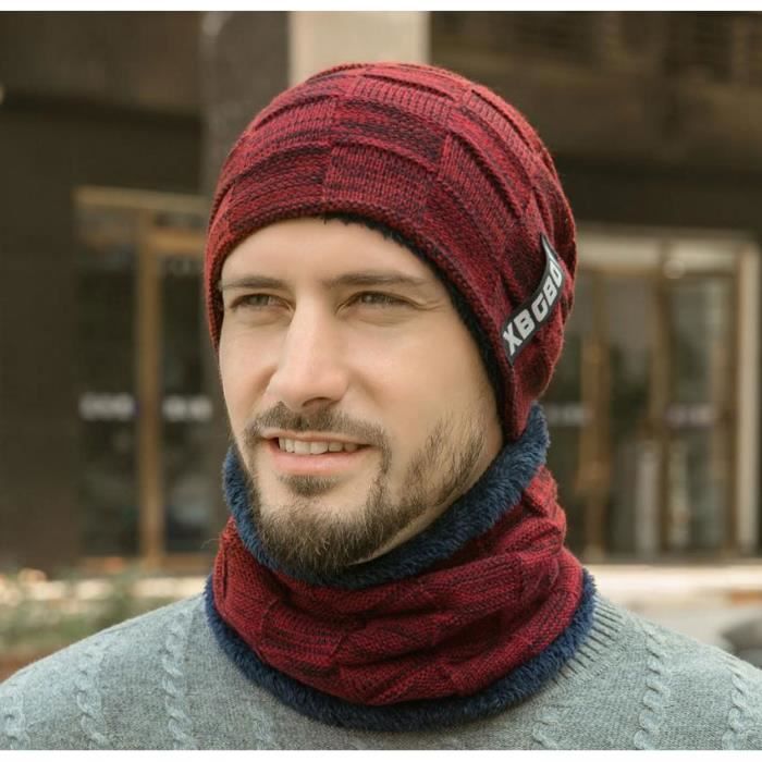 Bonnets d'hiver en laine pour homme, Écharpe avec Bonnet, cagoule