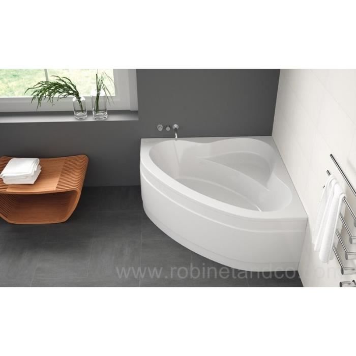 Baignoire d'angle 130x130cm avec tablier Blanc