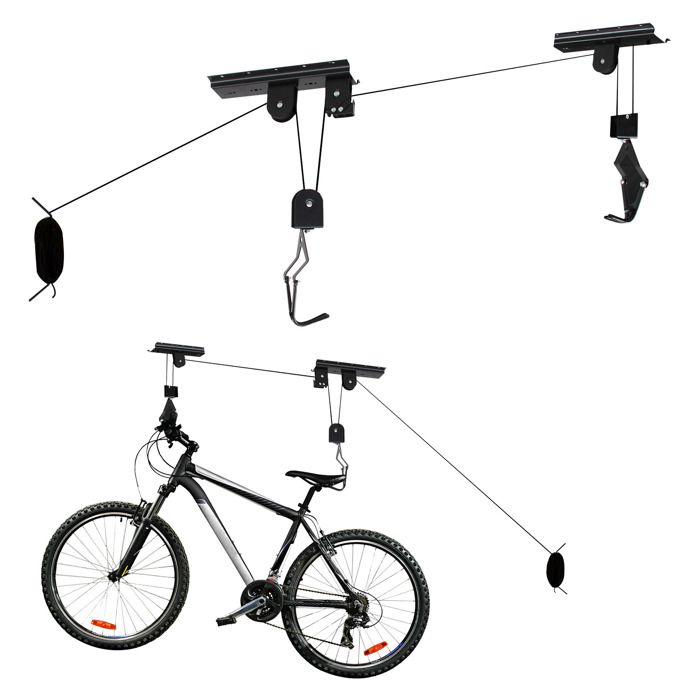 Support Ascenseur Vélo 20 kg Porte-Bicyclette Rangement Garage Stockage Plafond Élévateur - Noir