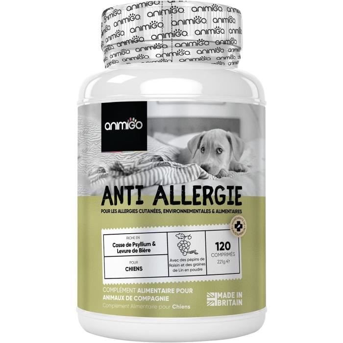 Animigo Anti Allergie & Démangeaison pour Chien 120 Comprimés - Source dOméga 3 Soulage Irritation Trouble Digestif