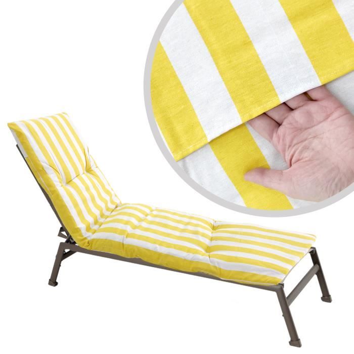 matelas de transat bain de soleil de 180 x 55 x 7 cm - couleur jaune raye blanc -100% polyester