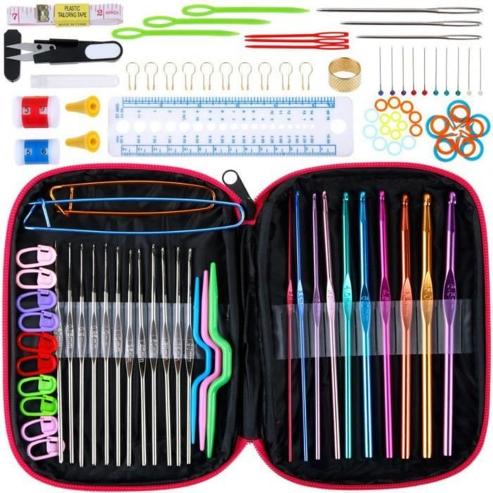 Accessoires Nécessaires À Tricoter 22PCS Crochets De Tricot Aluminium Assortiment De Crochets Outils Trousse (100 PCS)