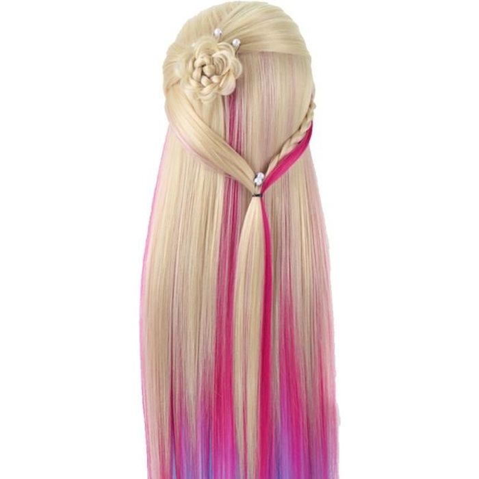 Tête cheveux pratique Mannequin enfant perruque Cartoon formation Poupée tête avec de longs épais pour Hairs Stylistes étudiants
