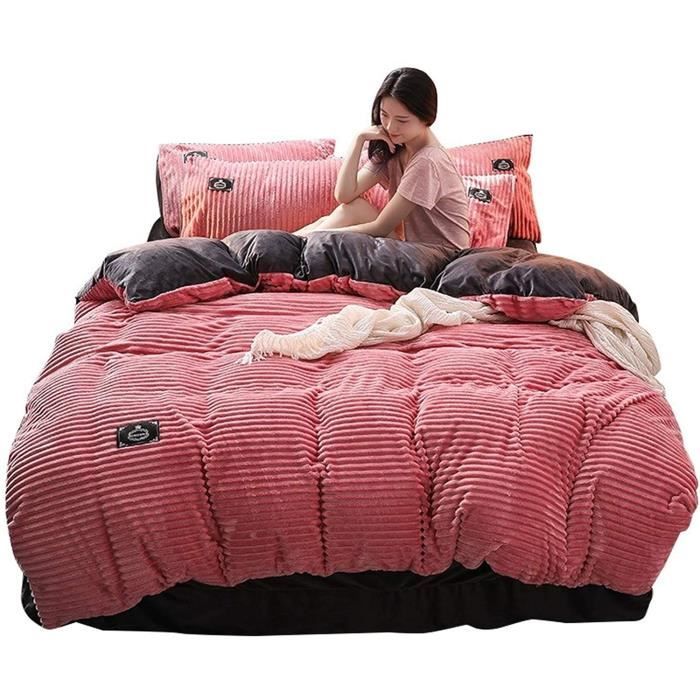 Housse De Couette 220x240 Cm Motif Flocons Et Cerfs - Hiver, Réversible, 2 Taies 65x65 Cm - Parure De Lit Fille