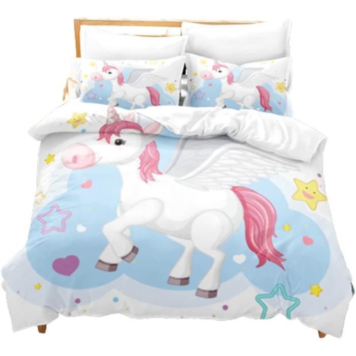 Fille Licorne Enfants Ensemble de Literie Mignon Animaux Literie Couverture Rose sirène écailles Housse de Couette 220x240cm Licorne arc - en - ciel Couette Housse décoration de Chambre Literie