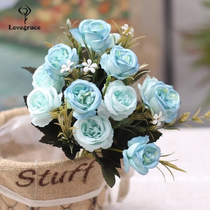 Bouquet rose bleu fleur artificielle - Cdiscount