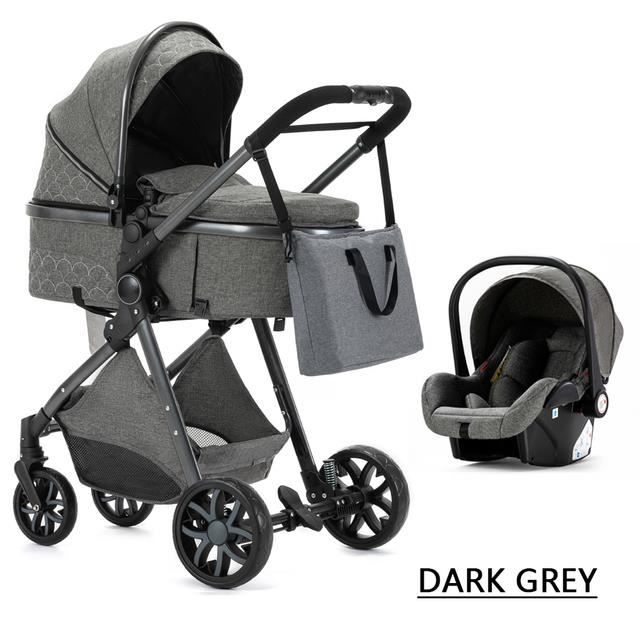 BAZARLAND30 Poussette 3 en 1 Bébé Combinée Siège-Auto Nacelle Trio Réversible Haute Qualité Roues increvables Canne.deep grey