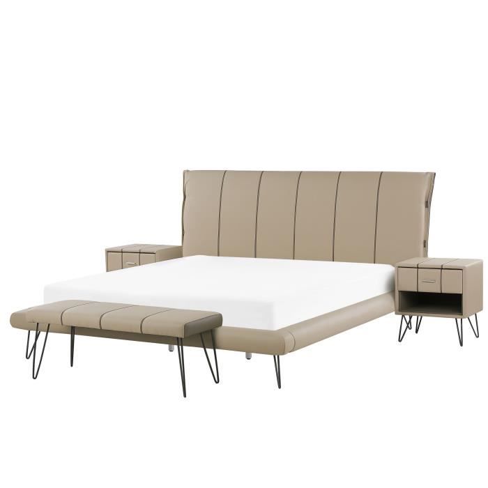 Ensemble de chambre à coucher - Beliani - BETIN - Simili-cuir beige - Lit 180x200cm Ensemble de chambre à coucher - Beliani - BETIN - Simili-cuir beige - Lit 180x200cm