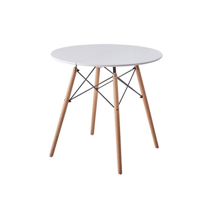 BenyLed Table de Salle à Manger Ronde Moderne 80 cm avec Pieds en Bois e Cadre en métal (Blanc)