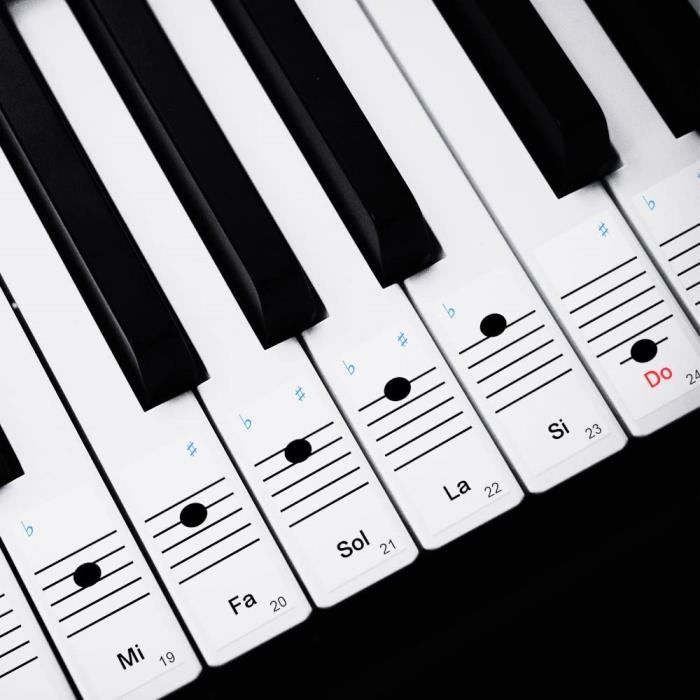 Autocollants de clavier de piano - 88 touches, étiquettes de notes
