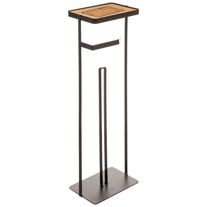 Porte-essuie-tout Moderne En Noir - Support Papier Absorbant Design, Structure Fer Et Bois Hêtre, 30 Cm De Haut