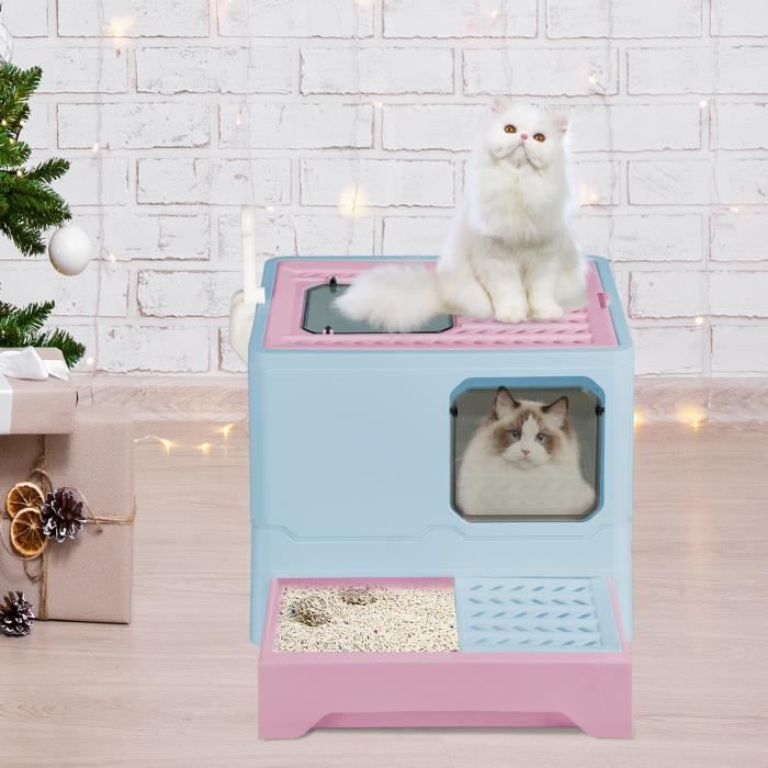 Comparer les prix de Boîte à litière pour chat entièrement fermée - HOMEWELL - 45*35*38cm - Bleu - Moyen - A monter soi-même