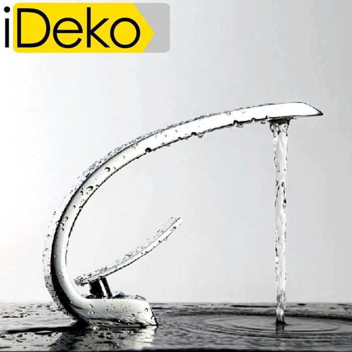 IDeko® Robinet Mitigeur lavabo salle de bain design moderne Laiton Céramique chrome IDK6101-1 avec flexibles