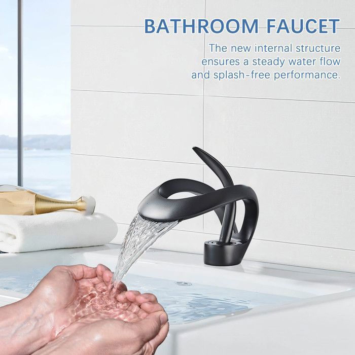 JULLYBATHEVY Robinet de Salle de Bain Moderne de Avec Design Mitigeur pour vasque et lavabo - Mécanique - Noir - En cascade