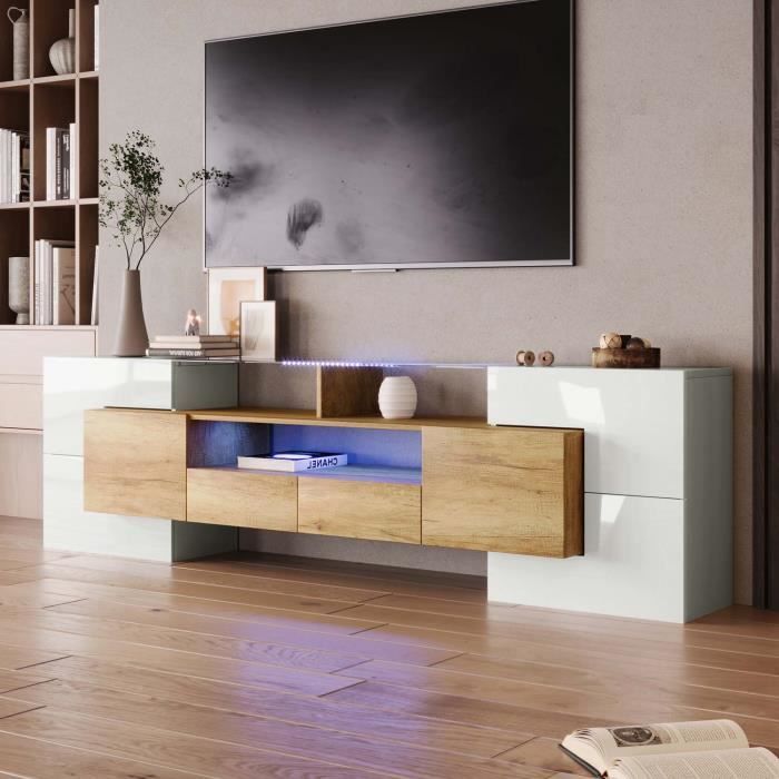 Meuble TV En Bois Massif – 140x55x40 Cm, Style Contemporain, Très Bon état