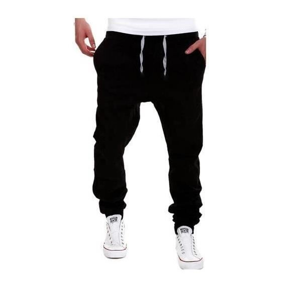 Hommes sport sueur pantalons baggy jogging Training pantalons Noir