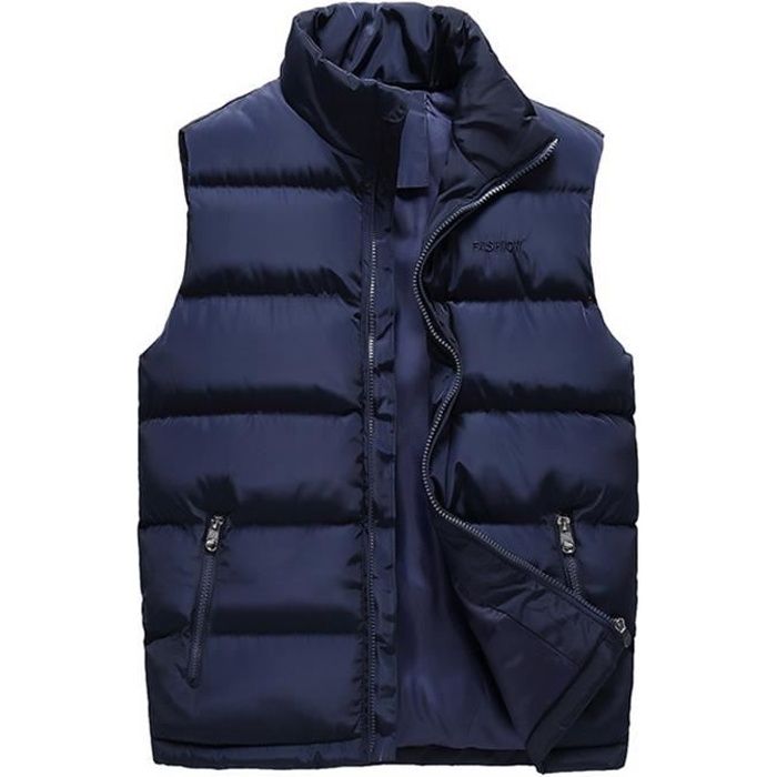 Veste Sans Manche Homme Doudoune Manteau Gilet a Capuche Hiver Automne SWAREY Bleu Polyester Zip Bleu Cdiscount Pret a Porter