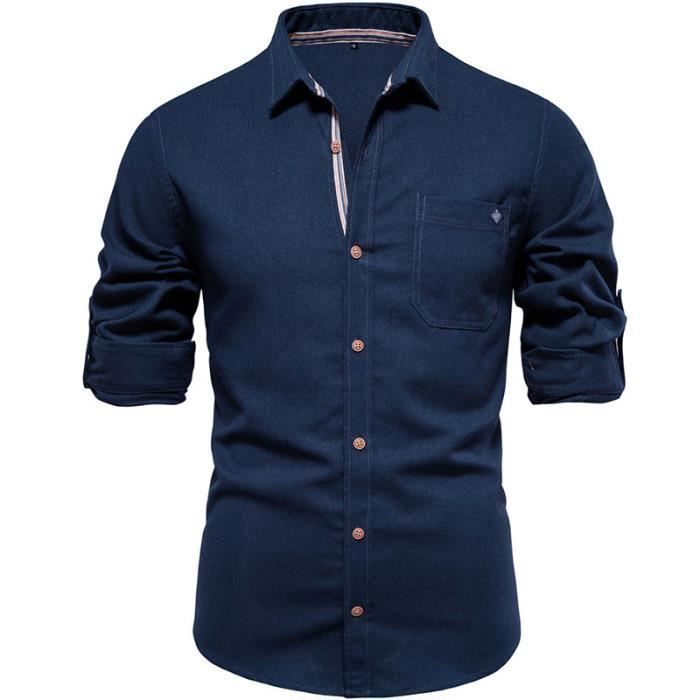 Chemise Homme Chemise Homme Manches Longues Couleur Unie Regular Fit Chemise Homme en Coton avec Poche Bleu Marine Bleu marine Cdiscount Pret a Porter
