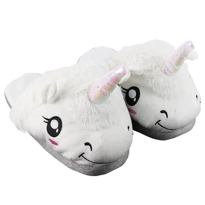 IPENNY Chausson Pantoufles Peluche Femmes Licorne Fille Hiver Chaussures Coton Chaud Velours Chambre Maison Animal/ Plate/ Garder au Chaud Bottes de Neige Automne/ Noir avec Semelles en Caoutchou Tricot