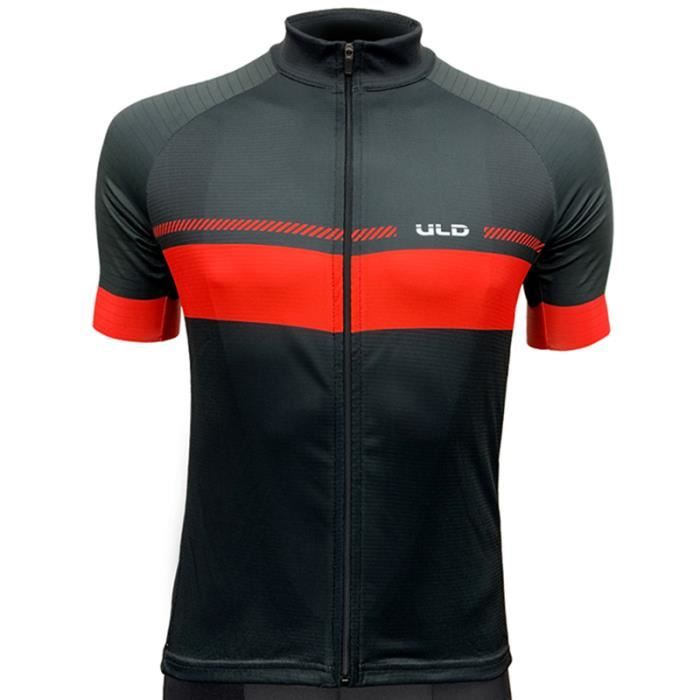 Maillot respirant polyester microfibre à manches courtes Uld Licra - Rouge/Noir - Homme - Vélo loisir - XL