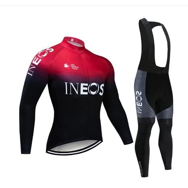 Ensemble Cyclisme Homme Maillot VTT Pantalon Rembourre 3D Gel Rouge Manches Longues