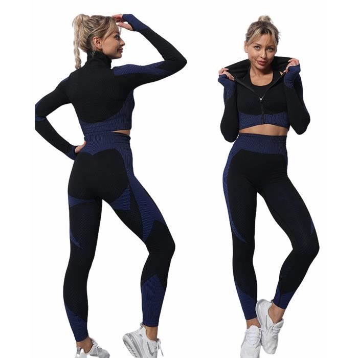 MERCB Costumes de Yoga Femmes vêtements de Sport Ensemble de Yoga  survêtement vêtements de Sport Pantalons de Jogging Gym Legging sans  Couture Fitness Haut Court à Manches Longues YOG : : Mode